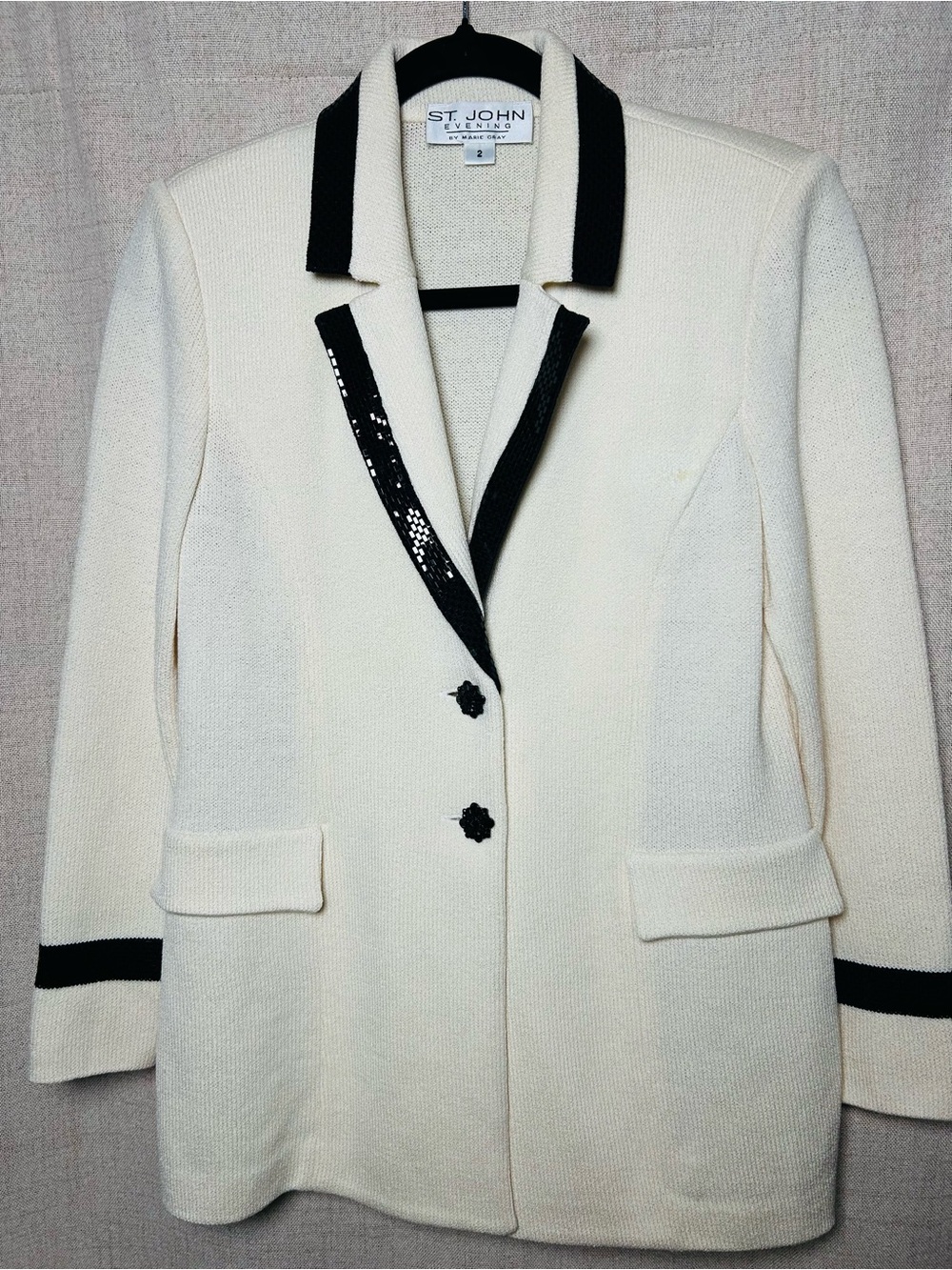 St. John Cream Knit Jacket with Black Trim